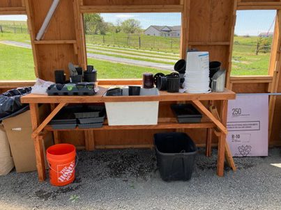 The Bald Butte Lavender Farm's greenhouse potting table.