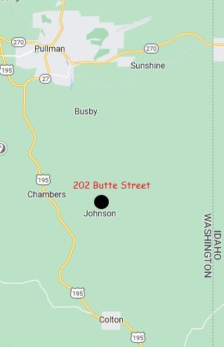 Google map displaying Bald Butte Lavender Farm at 202 Butte Street, Johnson, WA.